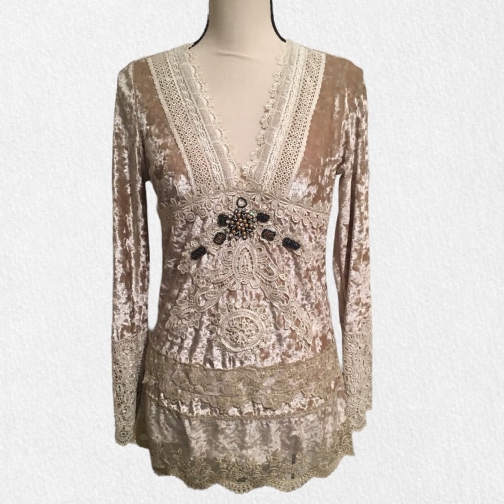 Passion Concepts Khaki/Ivory Velvet Top